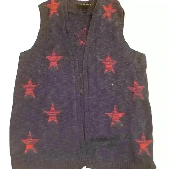 Lane Bryant Red Blue Star Print Open Front Sleeveless Cardigan size 14 size 16 - Picture 1 of 6